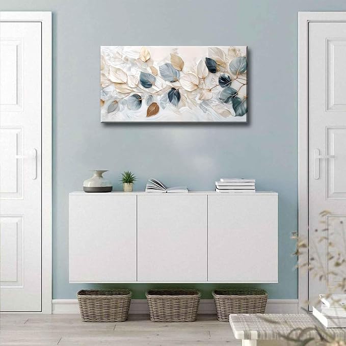 Large Living Eucalyptus Leaf Canvas Wall Art Teal White Botanical Abstract - Image 6