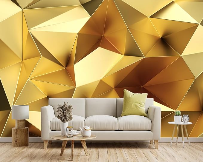 -3D Gold Geometry Fabric Wallpaper Living Room Bedroom Bathroom Modern Large - Image 2