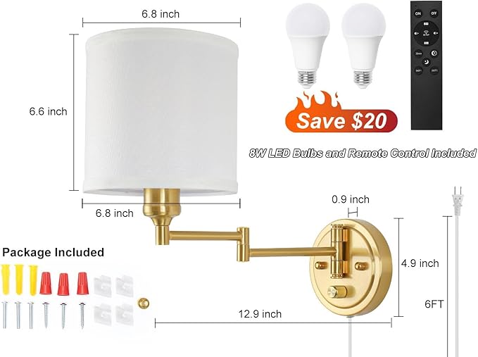 Plug in Wall Sconces with Remote Control, Dimming 10%-100% & Adjustable Colors - Image 5