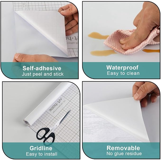 Arthome 23.6"x200" White Contact Paper, Peel and Stick Matte Wallpaper - Image 6