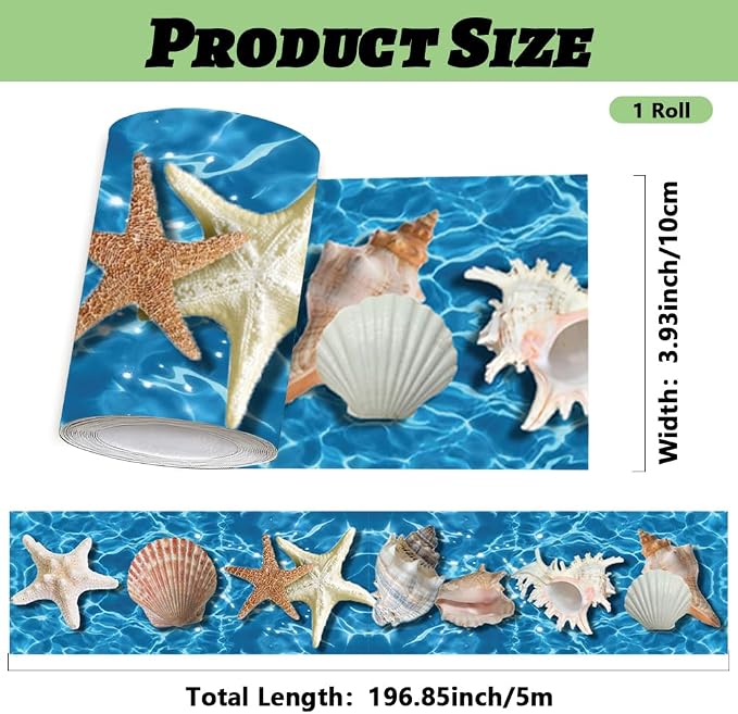 Beach Wallpaper Border Wall Border Trim Peel and Stick 19.7 x 4 Inch Ocean - Image 2
