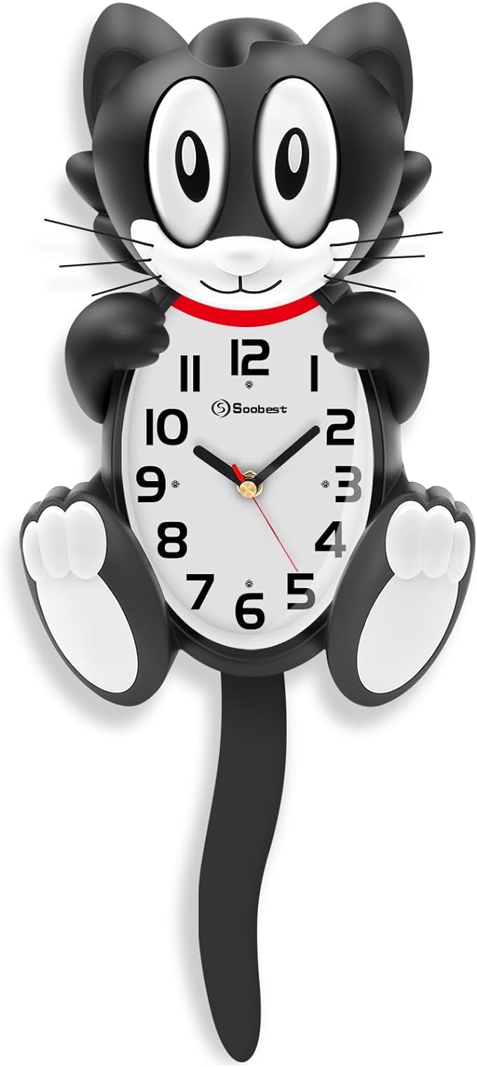 Soobest 18 Inch 3D Large Cat Wall Clock Battery Operated Silent Non Ticking by Soobest