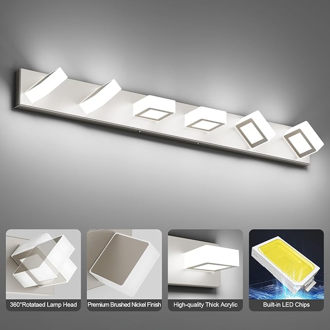 Ralbay Brushed Nickel Bathroom Vanity Light Metal Acrylic Modern LED Bathroom - Image 5