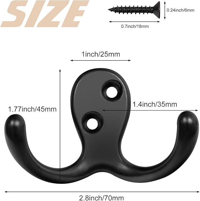 Homanu 14 Pack Coat Hooks, Heavy Duty Double Prong Coat Hooks Wall Mounted - Image 5