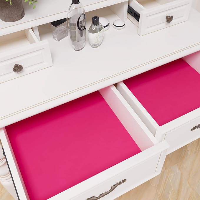 VEELIKE Hot Pink Velvet Fabric Wallpaper Peel and Stick Soft Felt Drawer Liners - Image 3