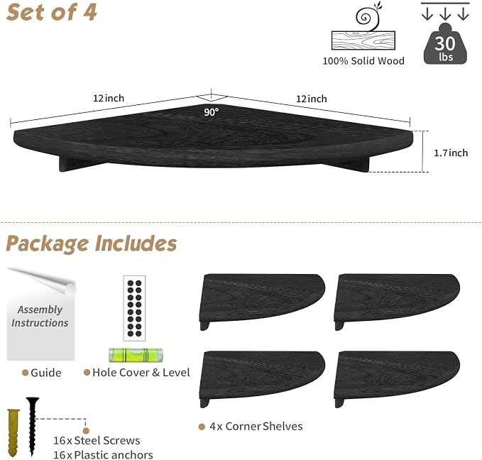 Forbena Black Floating Corner Bookshelf - Image 2