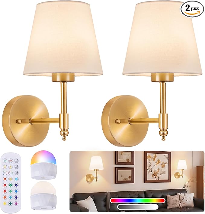 Battery Operated Wall Sconce Set of 2, Rechargeable Wireless Wall Lights by SoodMi