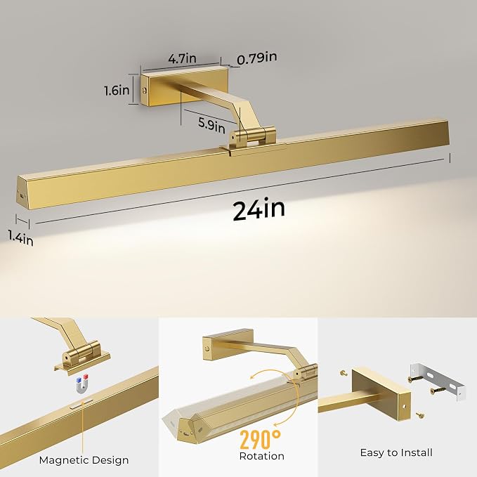 Afyuol Picture Lights for Wall, Brushed Gold Battery Operated Picture Light - Image 6