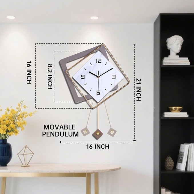 Wall Clock with Pendulum, Silent Quality Quartz Battery Operated, Modern Large - Image 4