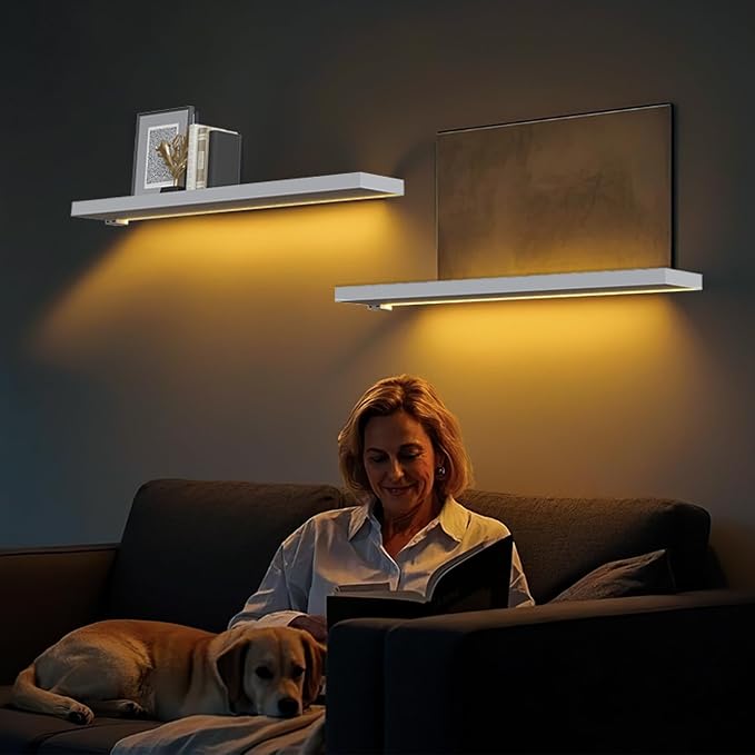 BAMEOS Floating Shelves with LED Lights, Hanging Wall Shelves - Image 3