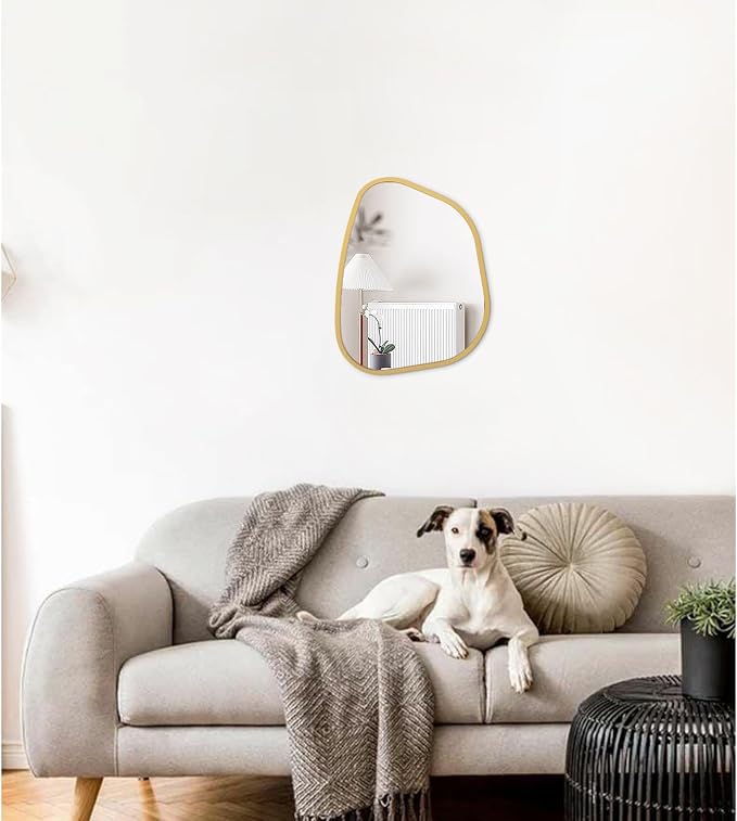 Asymmetrical Accent Mirror for Wall Irregular Oval Wood Frame Modern Unique - Image 3