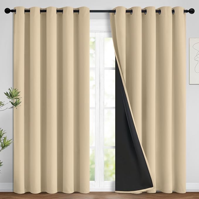 Yakamok Beige 100% Blackout Curtains, Thermal Insulated Total Blackout Drapes by Yakamok