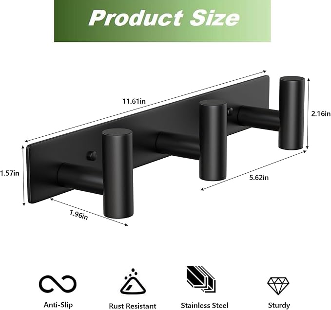 Wall Mounted Coat Rack-3 Hooks, Heavy Duty Stainless Steel Wall Hooks - Image 3