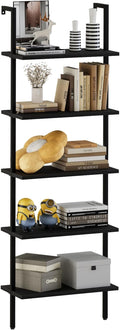 aboxoo Ladder Shelf Open 5-Tier Bookshelf Wall-Mounted Black Wood Bookcase by aboxoo