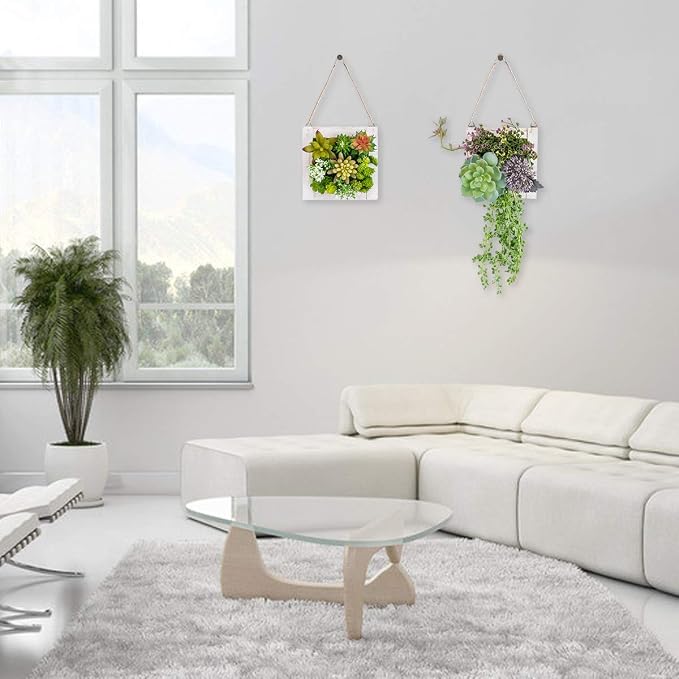 Hanging Wall Artificial Plants for Home Decor Indoor Faux Succulents in Wooden - Image 3