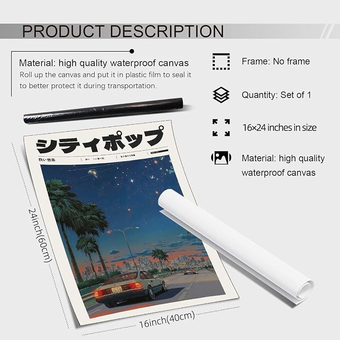 Heltrappe Vintage Japanese Canvas Wall Art 90s Vaporwave Aesthetic Print Asian - Image 2