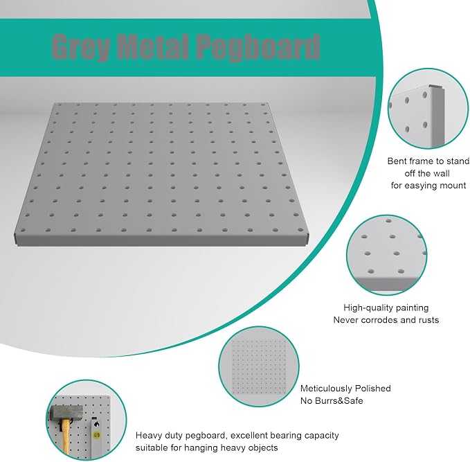 Peg Board, 4 Pack Metal Pegboard Panels Grey Pegboards Wall Organizer - Image 6
