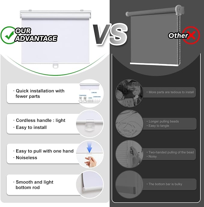 AOSKY Cordless Roller Shades Blackout Blinds - Image 3