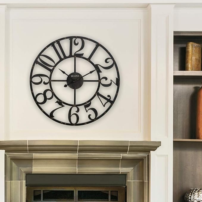 Bulova C4821 Oversize Gabriel Wall Clock, Rustic Brown - Image 2