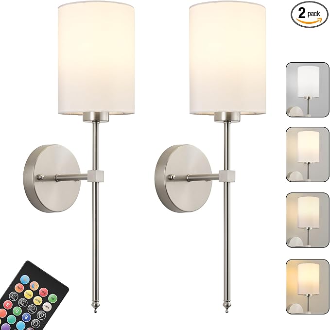 Battery Operated Wall Sconces Set of Two, Wireless Rechargeable Wall Light by KARTOOSH