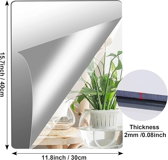 JUNEBRUSHS 4 Pack Self Adhesive Acrylic Mirrors, 12x 16 Inch Mirrors Tiles - Image 2