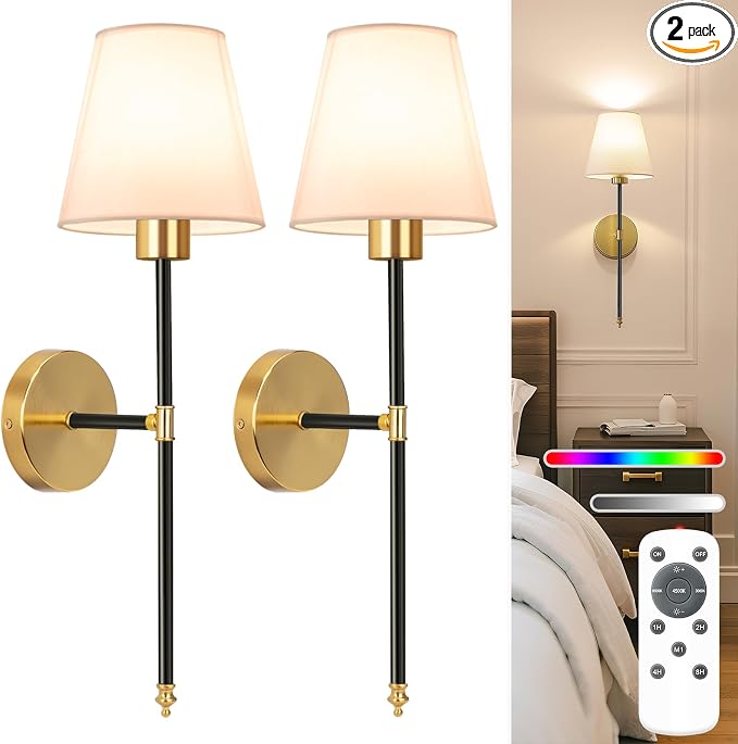 NIORSUN 19.9 inch Battery Operated Wall Sconce Set of 2, 10 Colors Wireless by NIORSUN