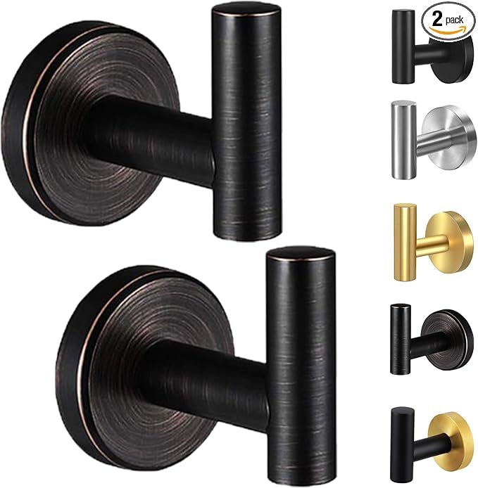 Kruodop Towel Hooks for Bathroom, 2 Packs Wall Mount Towel Holder, Bronze Matte by Kruodop