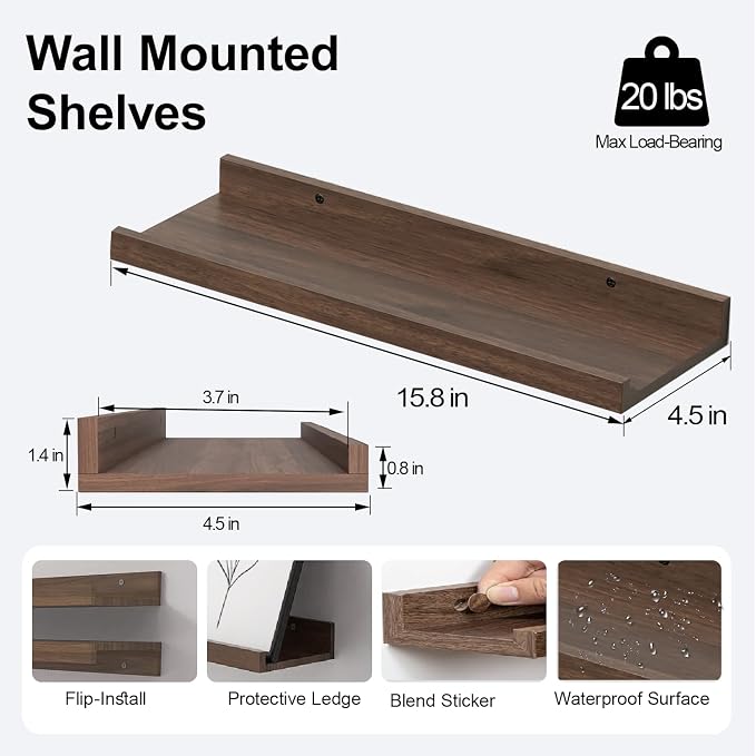 Floating Shelves for Wall Decor, Wall Mounted Wood Storage Shelf for Bedroom - Image 3