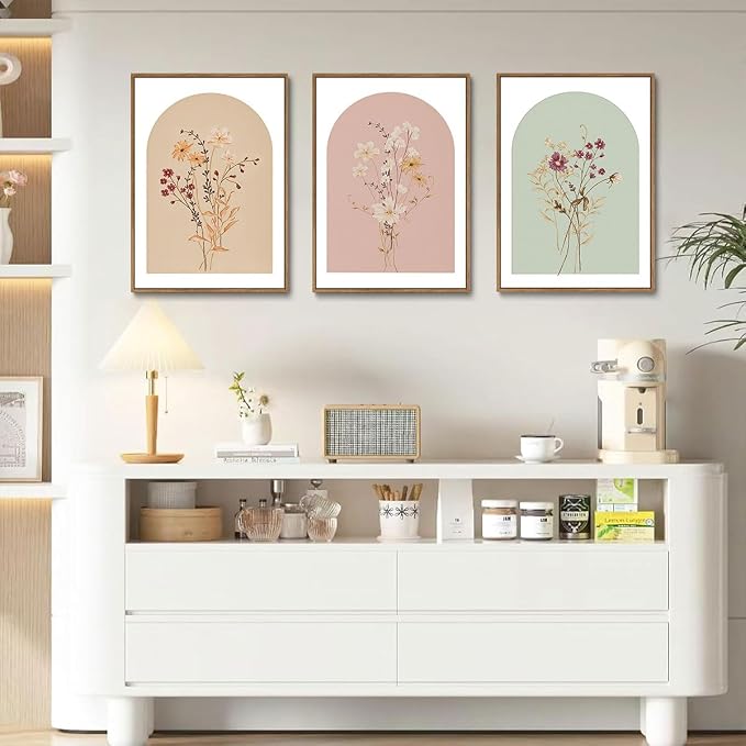 KISSFOX 3 Piece Framed Wall Art Botanical Wall Decor Floral Pictures Wildflower - Image 2