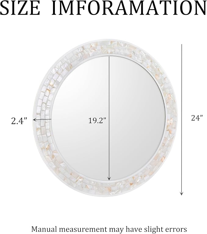 Mosaic Mirrors for Wall 24 Inch, Natural Mother of Pearl Inlay White Framed - Image 3