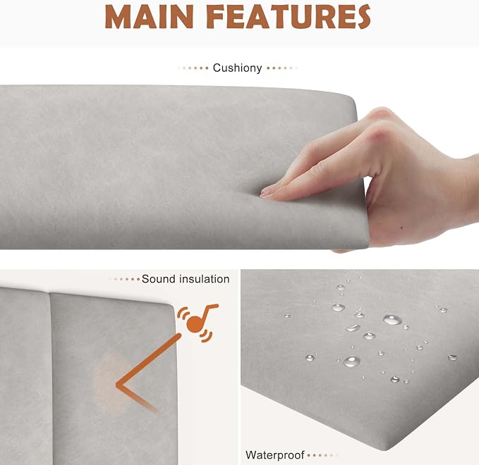 IFNOW Wall Mounted Upholstered Headboard Full, 3D Peel and Stick Soundproof - Image 3