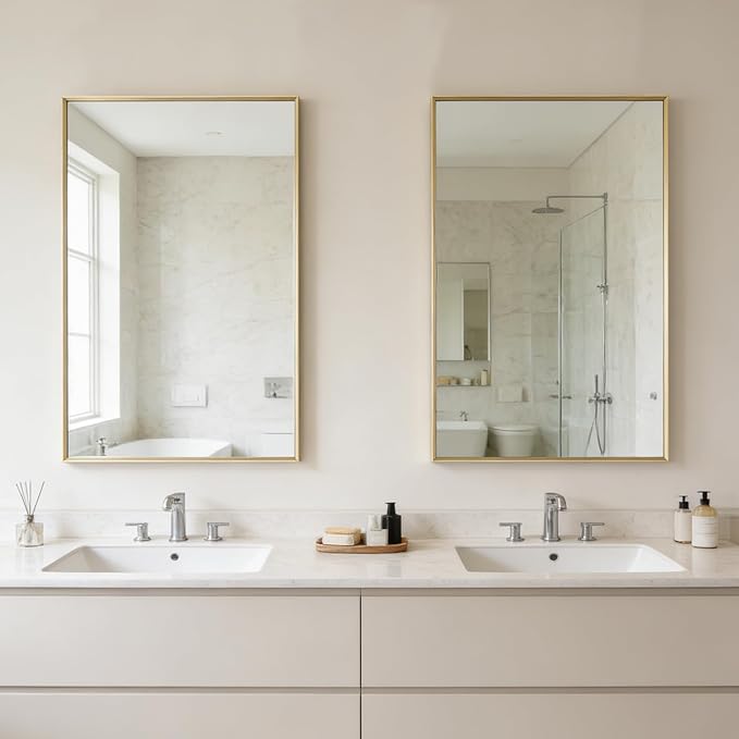 Bathroom Mirror for Wall, 20x30 Inch Metal Framed Mirror, Brushed Gold - Image 4
