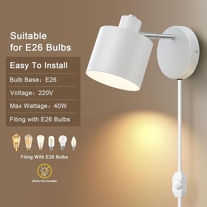 Lightess Plug in Sconce Set of Two, 350° Adjustable Dimmable Wall Light - Image 10