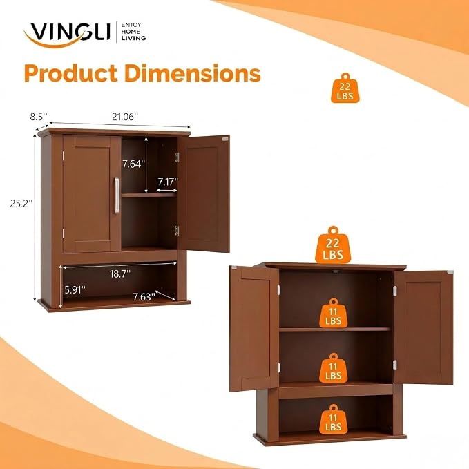 VINGLI Bathroom Wall Cabinet, Medicine Cabinet - Image 2