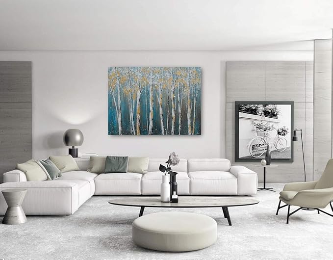 Yihui Arts Canvas Wall Art White Grey Birch Trees Branches Painting Gold Foil - Image 6