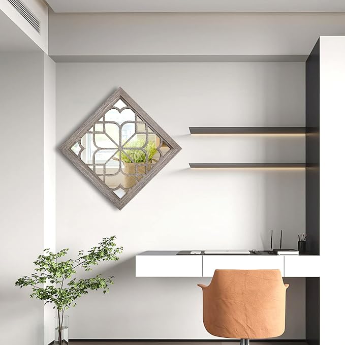Wocred Set of 2 Farmhouse Square True Mirrors, Vintage Style Barn Wood Wall - Image 2