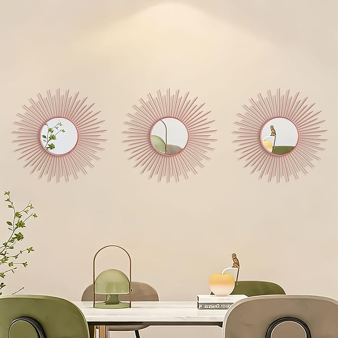 3 Pack Metal Mirrors for Wall Sunburst Wall Mirrors Home Décor Decorative - Image 3