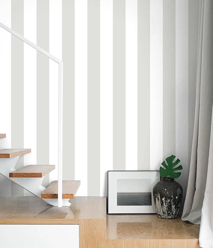 Guvana 17.7"×394" Grey and White Peel and Stick Wallpaper Striped Contact Paper by Guvana