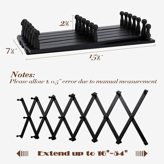 SCUNDA Wall Rack with 20 Hooks, Wooden Wall Expandable Coat Rack - Image 4
