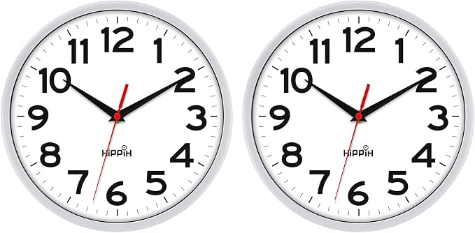 HIPPIH Wall Clock 2 Pack, 10 Inch Modern Wall Clocks Battery Operated, Non by HIPPIH