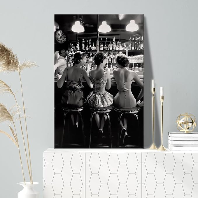 Vintage Black and White Posters Trendy Women Drink Cocktail Wall Art Funky - Image 4