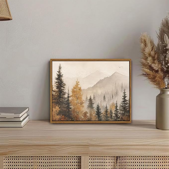 OIQArtOIQ Vintage Framed Wall Art Autumn Mountain Landscape Canvas Art Prints - Image 2