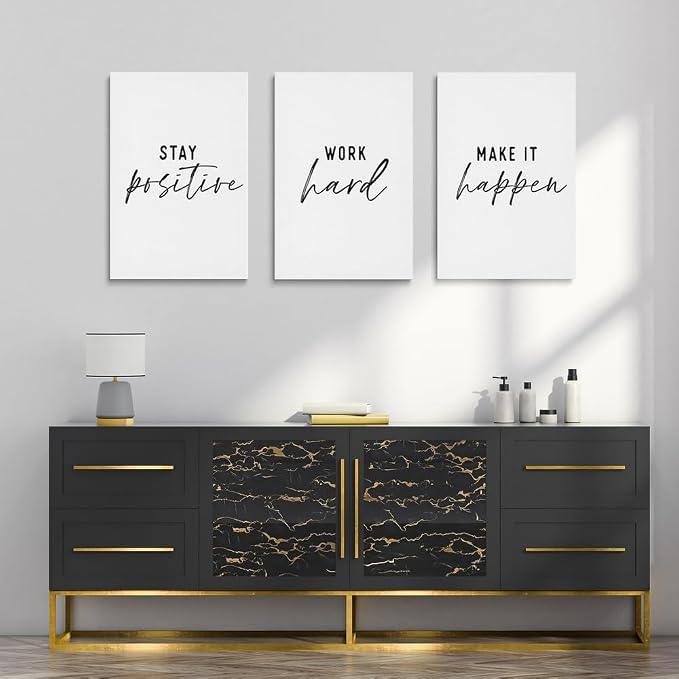 GUBIYU Black and White Inspirational Wall Art Stay Positive Work Hard Make it - Image 3
