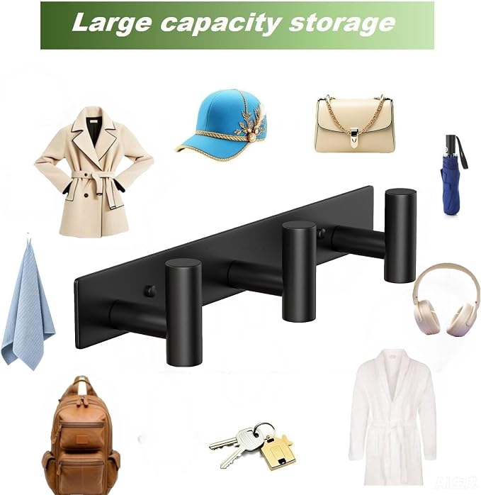 Coat Rack Wall Mounted-3 Hooks, Heavy Duty Stainless Steel Wall Hooks - Image 7