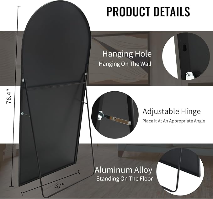 Beauty4U 76" x 37" Arched Full Length Mirror - Image 3