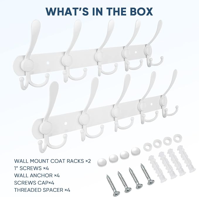 TICONN Wall Mounted Coat Rack, Five Heavy Duty Tri Hooks All Metal Construction - Image 5