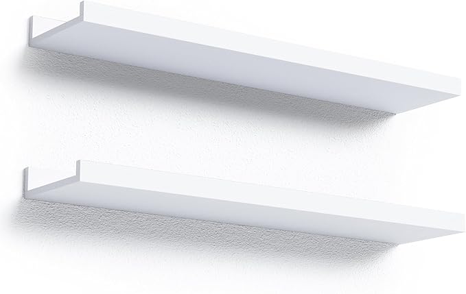 Boswillon 23.6 Inches Long Floating Shelves, 2 Set Modern White Wall Shelf by Boswillon