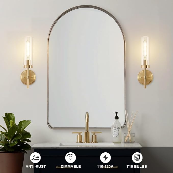 Hardwired Gold Wall Sconces Set of 2, Modern Bathroom Sconces Wall Lighting - Image 3
