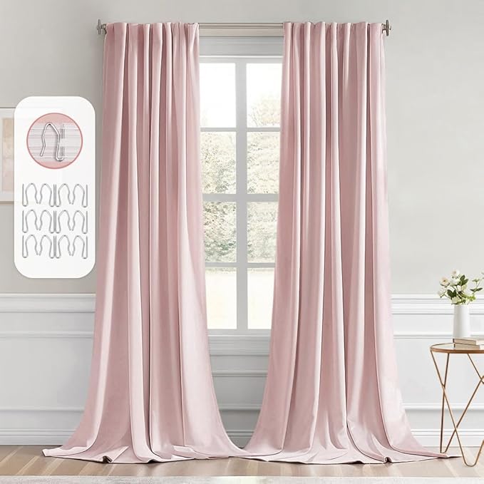 MIULEE Baby Pink Back Tab Blackout Curtains 96 Inch Long 2 Panels Set by MIULEE