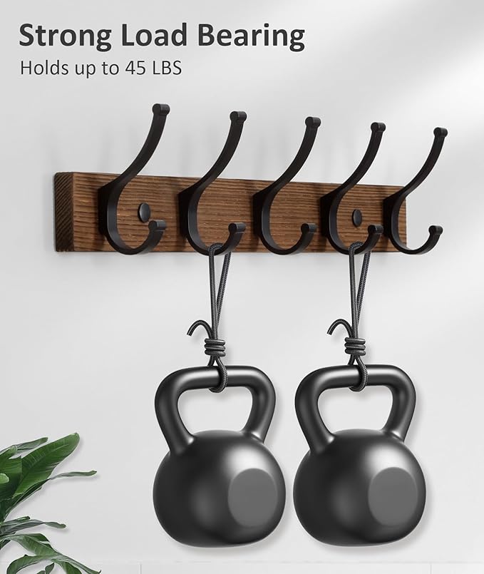 Optish Coat Rack Wall Mount, 16.5 Inches Wood Coat Hooks, Wall Hooks - Image 2